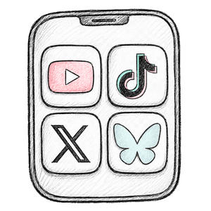 Youtube, tiktok og bluesky ikoner i samme bilde